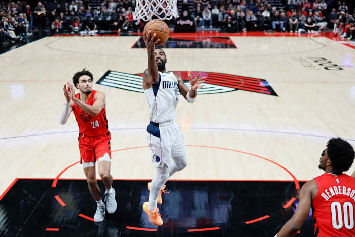 Dalllas Mavericks superstar Kyrie Irving against the Portland Trail Blazers.